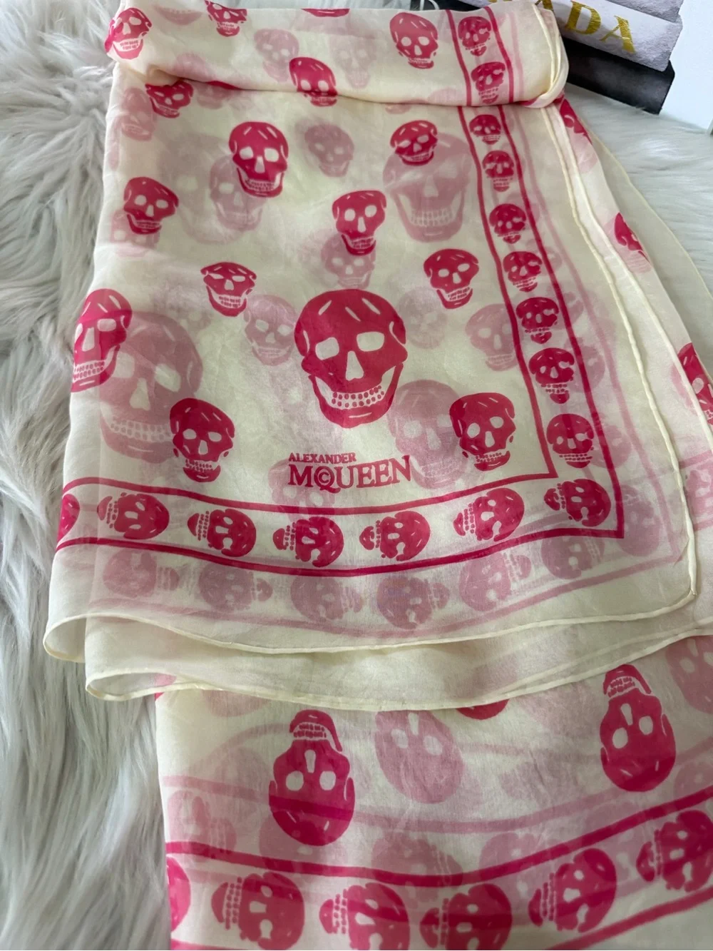 Alexander McQueen Sheer Pink Skull Print Wrap Silk Scarf.